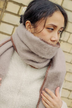 Brown Top Stitch Edge Warm Wool Blend Wrap Scarf, 9 of 9