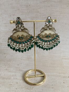 Emerald Green Peacock Dangle Indian Earrings, 3 of 7