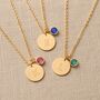 Gold Plated Modern Initial Birthstone Disc Necklace, thumbnail 2 of 7