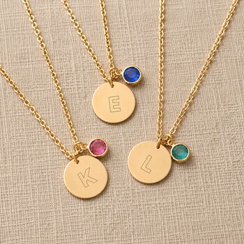 Gold Plated Modern Initial Birthstone Disc Necklace, 2 of 7