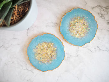 Blue Iridescent Geode Resin Coasters, 8 of 11