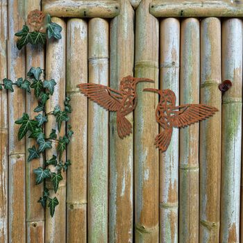 Rusted Metal Geometric Hummingbirds Set Of Two Birds, 9 of 10