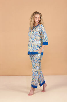 Indian Cotton Indigo Lotus Print Pyjama Set, 4 of 4