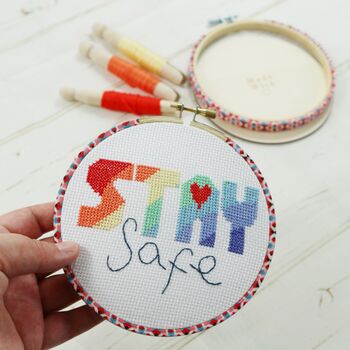 Stay Safe, Rainbow Cross Stitch, Wall Hanging Kit, 5 of 10