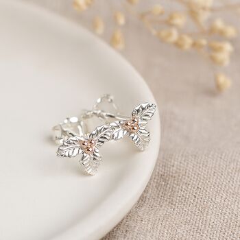 Sterling Silver And Rose Gold Holly December Birth Flower Earrings, 4 of 6