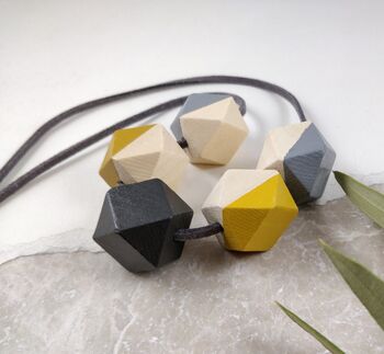 Grey And Mustard Geometric Necklace, 4 of 6