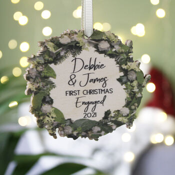 Wooden Engagement Wreath Christmas Tree Decoration, 8 of 9