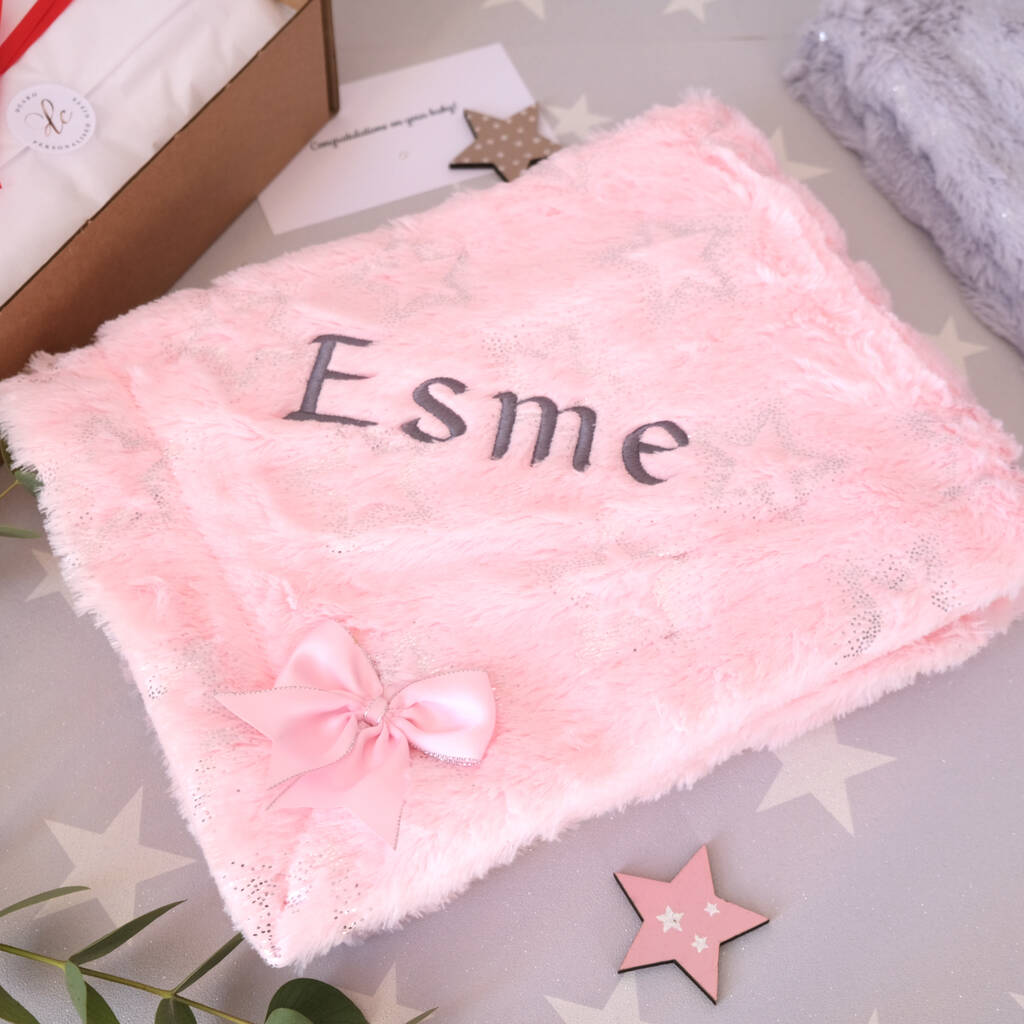 Personalised Pink Fluffy Baby Blanket With Bow By 1st Birthday Gifts