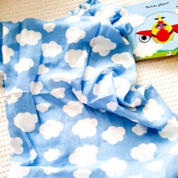 Muslin Swaddle Baby Blanket Clouds Newborn Gift, 2 of 5