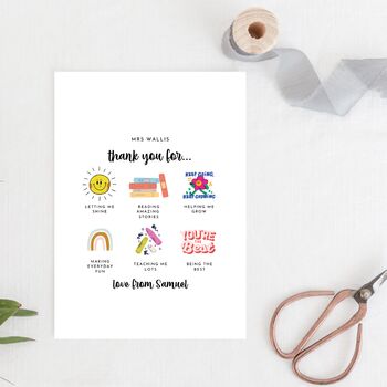 Thank You Teacher Card Personalised, 5 of 8