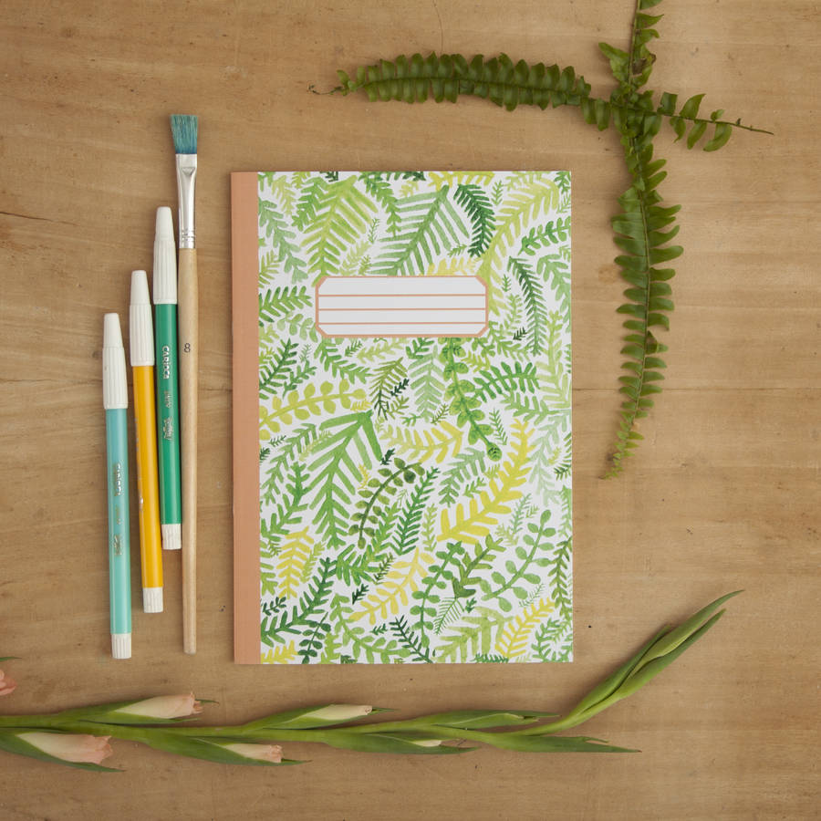 Ferns Pattern Illustrated A5 Notebook By Little Paisley Designs
