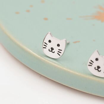 Cute Little Cat Stud Earrings In Sterling Silver, 6 of 11