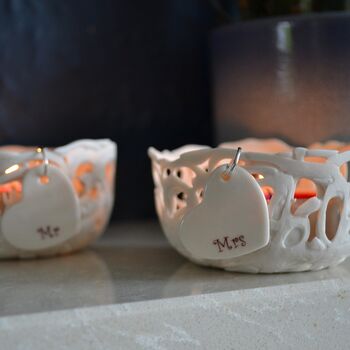 'Mr' And 'Mrs' Porcelain Tea Light Holders, 5 of 7