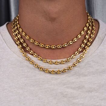 Mens Gold 7mm Stainless Steel Mariner Link Chain Necklace, 4 of 10