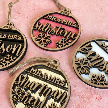 Mr And Mrs Christmas Decoration With Personalised Name, 3 of 5