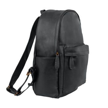 Personalised Black Leather Backpack With Side Pockets, 4 of 9