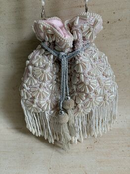 Pink Handcrafted Embellished Pearl Potli Wrist Bag, 7 of 12