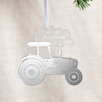 Personalised Tractor First Christmas Hanging Decoration, 2 of 2