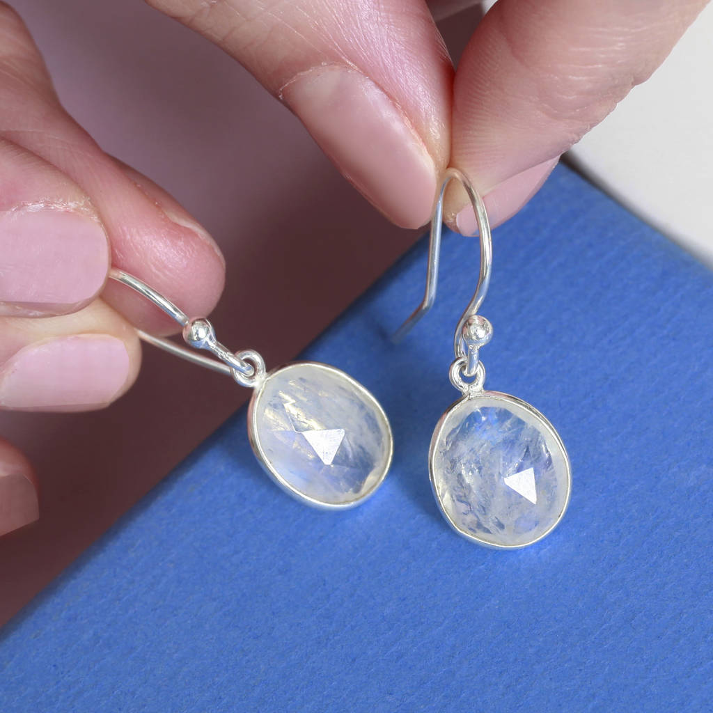 Sterling Silver Moonstone Drop Earrings By Holly Blake 