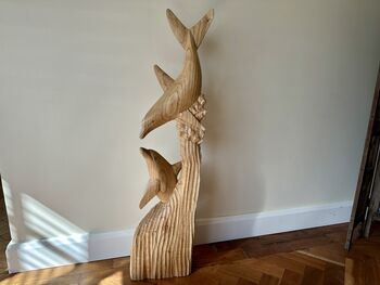 1m Tall Huge Hand Carved Wooden Mother And Baby Dolphin Ornament, 3 of 12