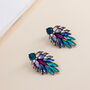 Peacock Colour Crystal Leaf Drop Earrings, thumbnail 4 of 5