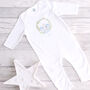 Personalised Baby Boy Elephant Footless Baby Grow, thumbnail 1 of 3