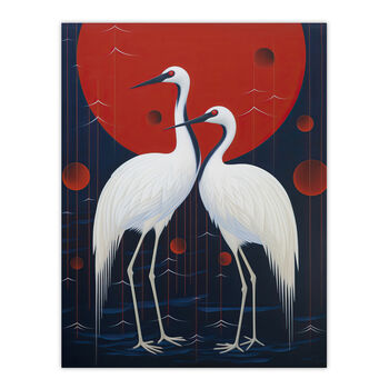 Celestial Cranes Red Blue Heron Birds Wall Art Print, 6 of 6