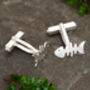 Fish Bone Cufflinks In Solid Sterling Silver, thumbnail 3 of 3
