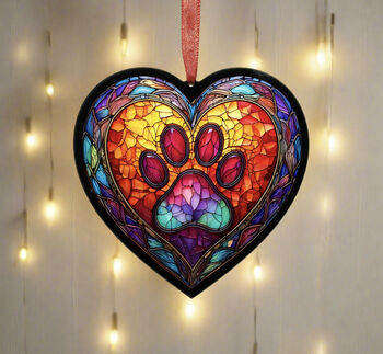 A Paw Print Stained Glass Effect Heart Suncatcher, 3 of 5