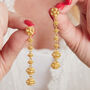 Gold Filigree Stud Long Drop Earrings. Gold Vermeil, thumbnail 6 of 7