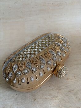 Gold Embroidered Oval Clutch Bag, 9 of 9
