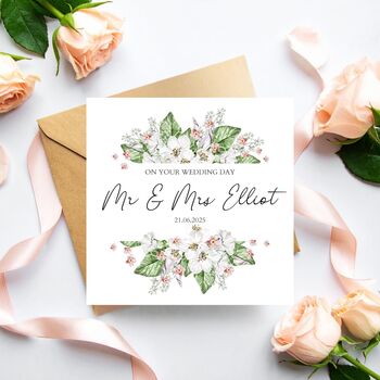 On Your Wedding Day Floral Card, Wreath Wedding Couple Card, Mr And Mrs, 2 of 3