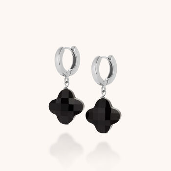 Clover Hoop Earrings Black Agate, 4 of 7