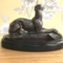 Bronze Laying Greyhound Figurine On Wooden Base, thumbnail 2 of 5