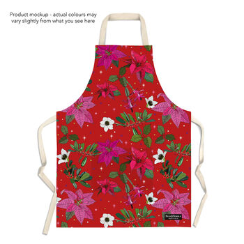 Christmas Poinsettia Cotton Apron With Front Pocket, 10 of 12
