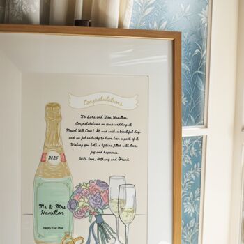 Personalised Champagne Wedding Mr And Mrs Print In A4 Or A3 Print, 8 of 9