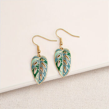 Green Boho Leaf Drop Earrings, 4 of 5