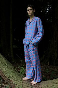 Organic Cotton Can Vibe Blue Tartan Unisex Pyjama, 2 of 9