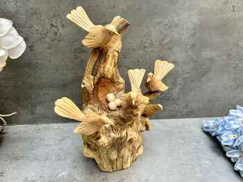 Hand Carved Wooden Nesting Birds Ornament, 5 of 12