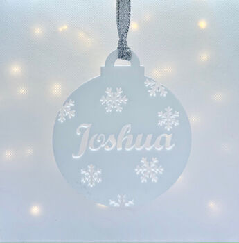 Personalised Name With Snowflakes Christmas Bauble, 12 of 12