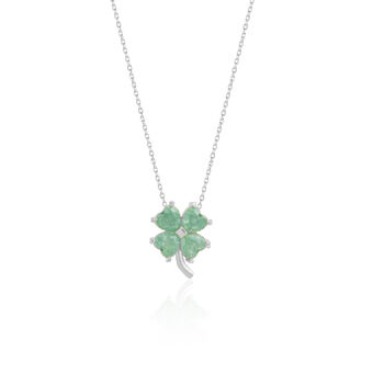 Four Leaf Clover Sterling Silver Necklace Green, 7 of 12