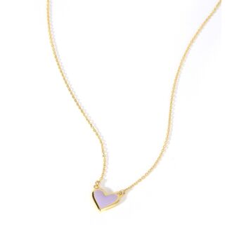 Gold Plated Sterling Silver Heart Lilac Enamel Necklace, 2 of 4