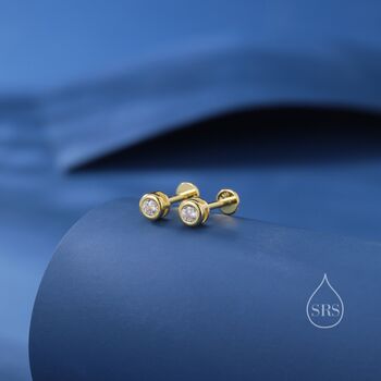 Cz Dot Screw Back Stud Earrings Sterling Silver, 6 of 12