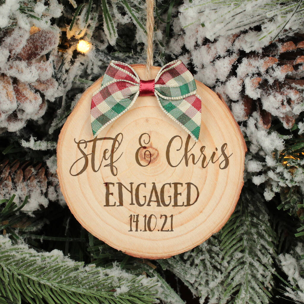 Personalised Engagement Christmas Wooden Decoration By Love Lumi Ltd