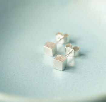Minimal Sterling Silver Cube Studs, 2 of 6