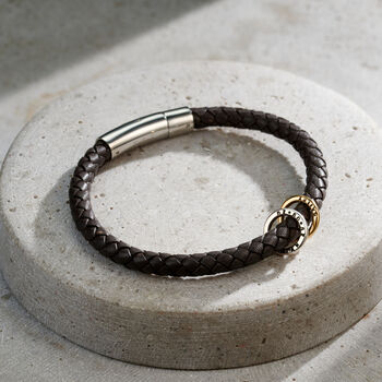 Mens Personalised Mixed Metal Plaited Leather Bracelet, 4 of 6