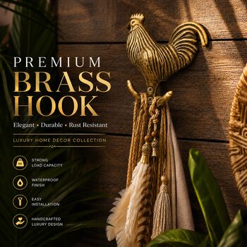 Vintage Brass Rooster Wall Hooks Set Of Two, 4 of 9