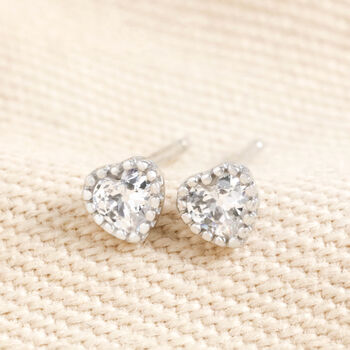 Sterling Silver Diamante Heart Stud Earrings, 2 of 3