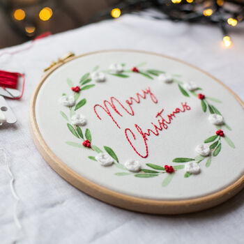 Christmas Wreath Embroidery Hoop Kit, 3 of 6