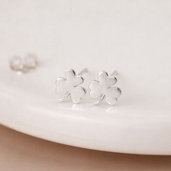 Sterling Silver Shamrock Stud Earrings – 7mm, 2 of 8